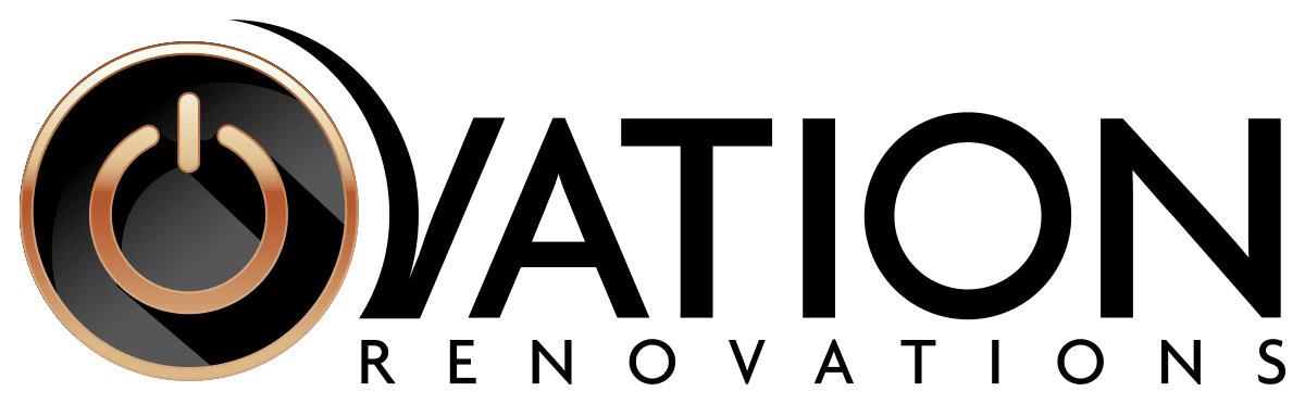 A green background with the word " ovation " in black.